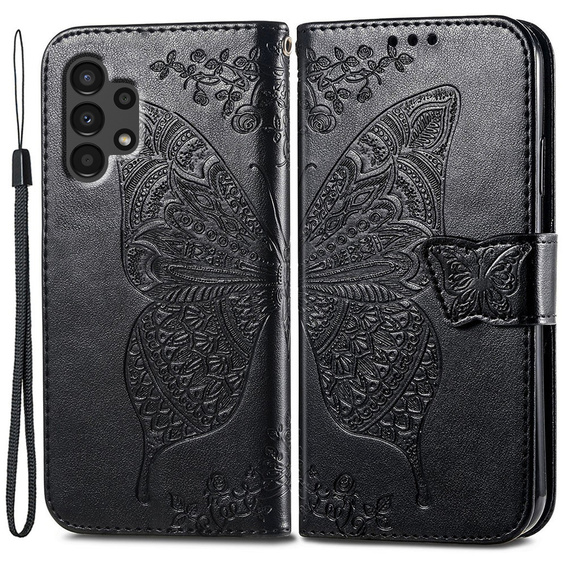 Pattintható tok a Samsung Galaxy A13 4G, Butterfly, fekete