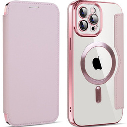 Pattintható tok a iPhone 12 Pro, RFID Wallet MagSafe CamShield, rózsaszín