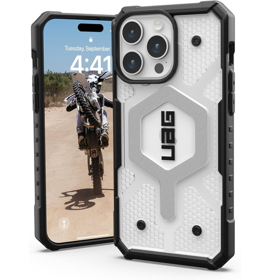 Urban Armor Gear Telefontok a iPhone 15 Pro Max, Pathfinder MagSafe, átlátszó / fekete