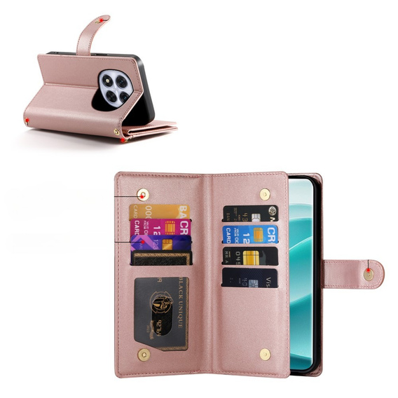 Pattintható tok a Xiaomi Redmi Note 14 Pro 5G / Poco X7 5G, Wallet Zipper Pocket, rózsaszín