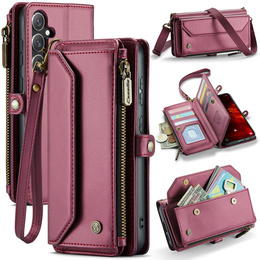 Tok CASEME Samsung Galaxy S25 FE, RFID Leather Wallet, vállpánttal, piros