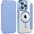 Pattintható tok a iPhone 15 Pro, RFID Wallet MagSafe CamShield, kék