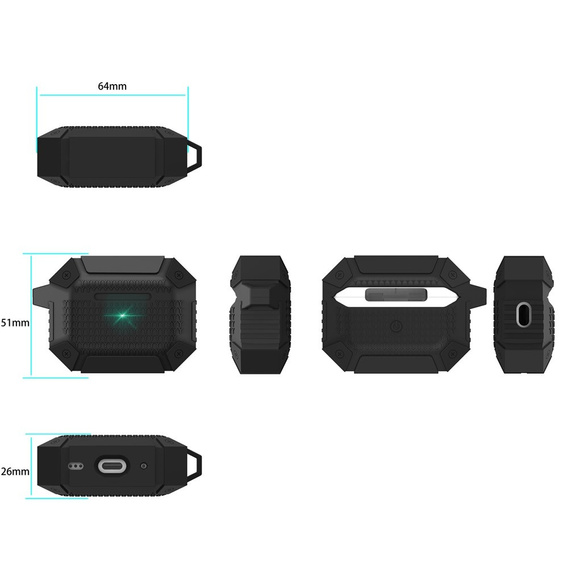 Páncélozott fejhallgató tok karabinerrel az Apple AirPods Pro 3 számára