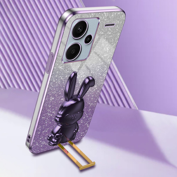 Tok Xiaomi Redmi Note 13 Pro+, Glitter Rabbit, kihúzható állvánnyal, lila