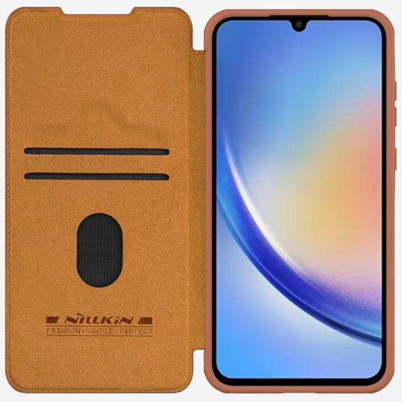 NILLKIN flip tok Samsung Galaxy A55 5G, CamShield Qin Pro, bőr, barna