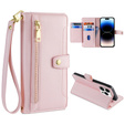 Pattintható tok a iPhone 14 Pro Max, Wallet Zipper Pocket, rózsaszín