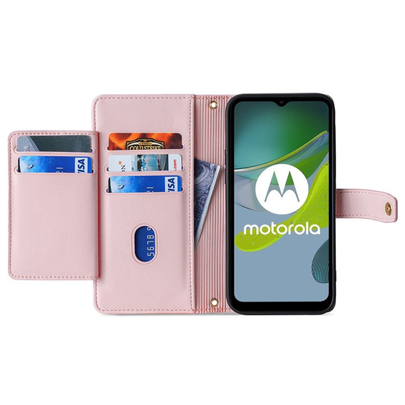 Pattintható tok a Motorola Moto G54 5G, Wallet Zipper Pocket, rózsaszín