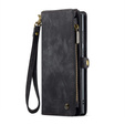 CASEME tok Samsung Galaxy S25 Ultra, Retro Leather Wallet, szíjjal, fekete