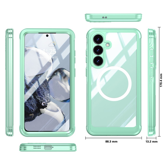 Tok Samsung Galaxy S25 FE-hoz, Shockproof, üveggel, MagSafe-hoz, zöld