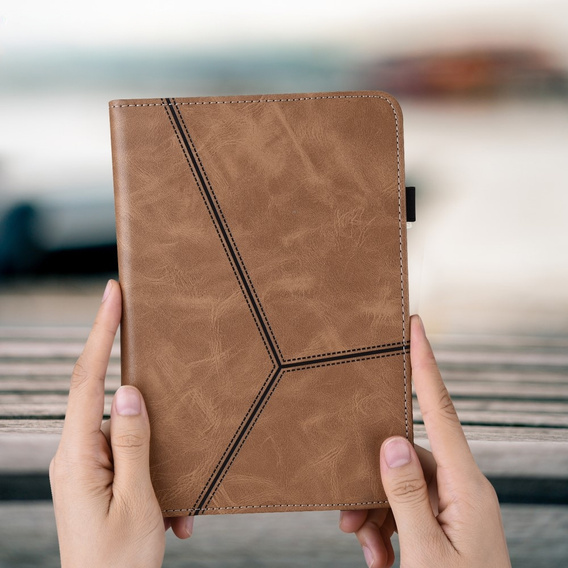 Tok Samsung Galaxy Tab S10 Lite / S10 FE / S9 FE / S9, Classic, tolltartóval, barna