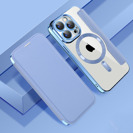 Pattintható tok a iPhone 15 Pro, RFID Wallet MagSafe CamShield, kék