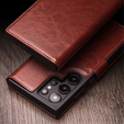 Flip tok Samsung Galaxy S25 Ultra, QIALINO Leather Wallet, sötétbarna
