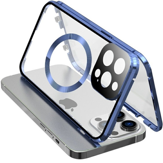 Magnetic Dual Glass MagSafe tok iPhone 15, kék