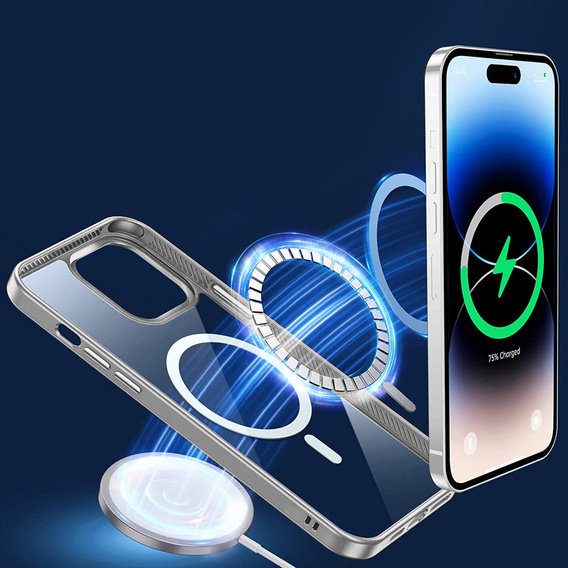 Telefontok a iPhone 14 Pro, ERBORD Hybrid MagSafe Case, ezüst