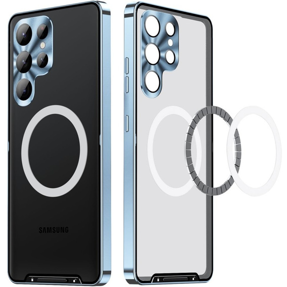 Kameravédő tok Samsung Galaxy S23 Ultra, CamShield MagSafe, átlátszó / kék
