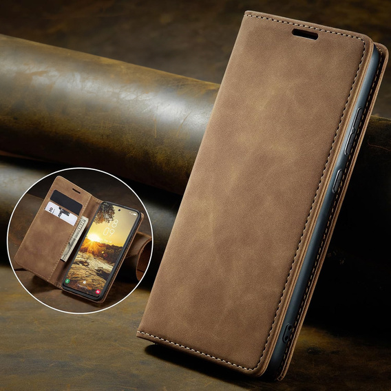 Telefontok a Samsung Galaxy A16, ERBORD Vintage, pénztárca patenttal, barna