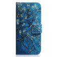 Pattintható tok a Samsung Galaxy A14 4G/5G, Wallet, Sakura, kék