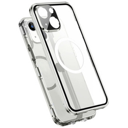 Magnetic Dual Glass MagSafe tok iPhone 14, ezüst