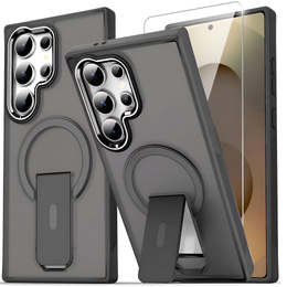 Tok Samsung Galaxy S25 Ultra, Kickstand Matt Case, MagSafe-hoz, szürke + képernyőüveg