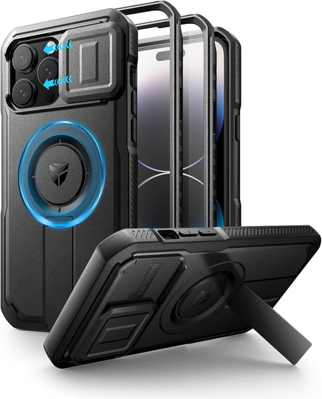 Páncélozott tok iPhone 14 Pro Max készülékhez, Dexnor CamProtect MagSafe, fekete (Két keret)