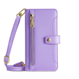 Pattintható tok a iPhone 15 Pro Max, Wallet Zipper Pocket, lila