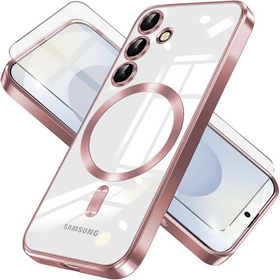 Tok Samsung Galaxy S25-hoz, Electro MagSafe, rózsaszín rose gold + üveg a képernyőhöz