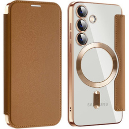 Pattintható tok a Samsung Galaxy S24, RFID Wallet MagSafe CamShield, barna