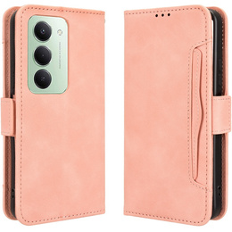 Pántos tok Xiaomi Redmi 15 5G / 4G, kártya foglalat, pénztárca, rózsaszín, rózsaszín
