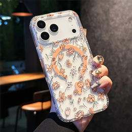 Mágneses tok virágos lézeres mintával iPhone 17 Pro-hoz