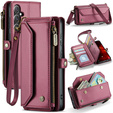 Tok CASEME Samsung Galaxy S25 FE, RFID Leather Wallet, vállpánttal, piros