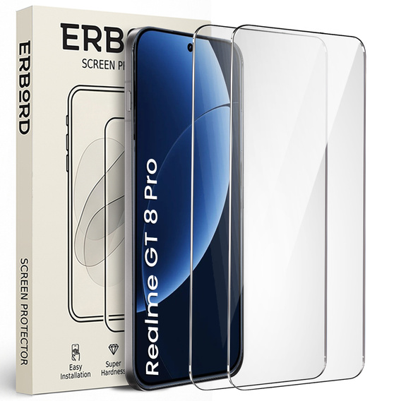 2x ERBORD 9H kemény üveg edzett üveg Realme GT 8 Pro készülékhez