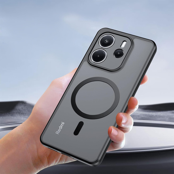 Tok Xiaomi Redmi Note 14 4G-hoz, MagSafe, ERBORD Matt Case, fekete + képernyőüveg