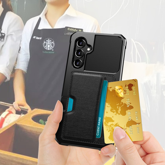 Tok Samsung Galaxy A55 5G, Card Holder Kickstand, fekete
