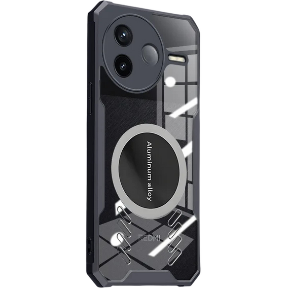 Tok Xiaomi Poco F7 Pro, mágneses lemezzel, átlátszó / fekete