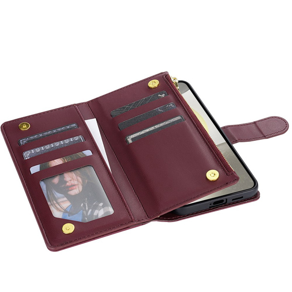 Flap tok Samsung Galaxy S25 Edge, Rhombus Crossbody Leather, bordó