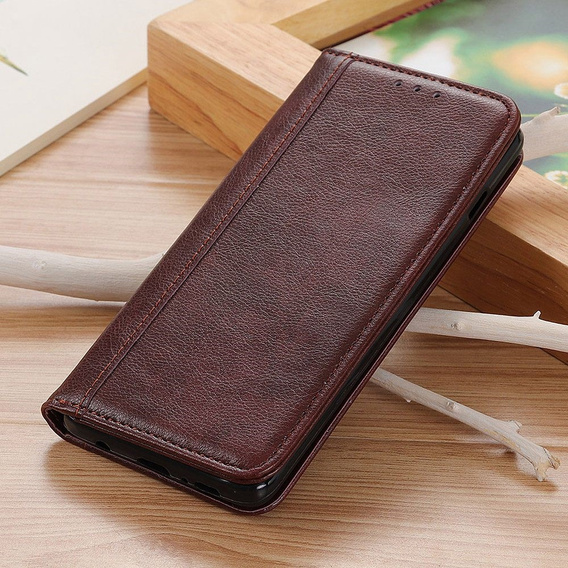 Telefontok a Iphone 16E, Wallet Litchi Leather, barna
