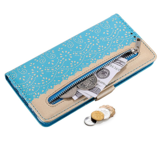 Flap tok Xiaomi Redmi Note 11 4G / Note 11S 4G, Wallet Pocket Zipper Lace, kék