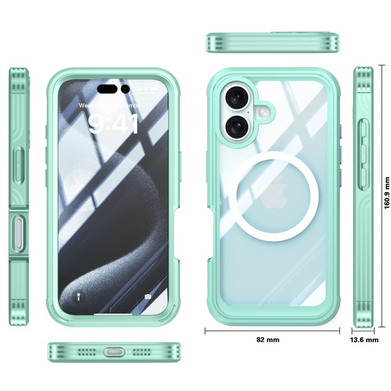 Tok iPhone 16 Plus-hoz, Shockproof, üveggel, MagSafe-hoz, zöld