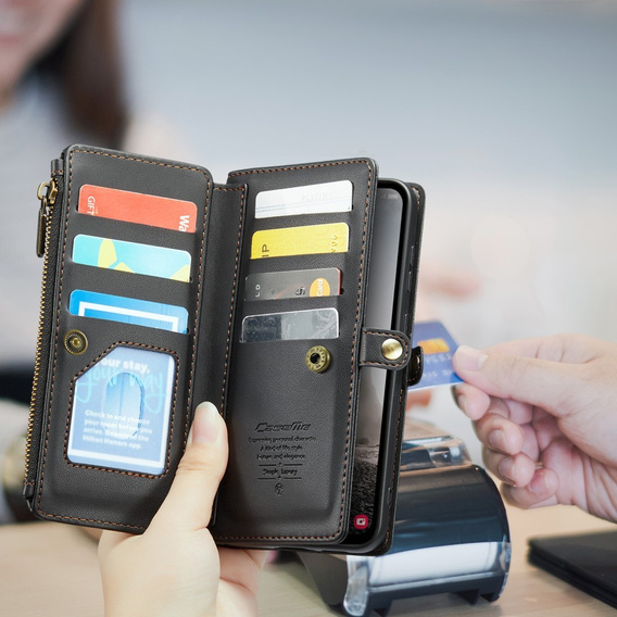 Tok CASEME Samsung Galaxy A56 5G, RFID Leather Wallet, vállpánttal, fekete