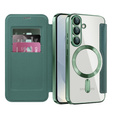 Pattintható tok a Samsung Galaxy S25, RFID Wallet MagSafe CamShield, zöld