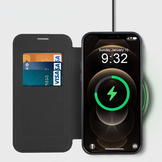 Pattintható tok a iPhone 12 Pro, RFID Wallet MagSafe CamShield, fekete