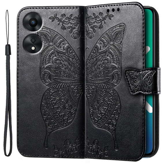 Pattintható tok a Oppo A78 5G, Butterfly, fekete