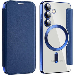 Pattintható tok a Samsung Galaxy S24+ Plus, RFID Wallet MagSafe CamShield, sötétkék