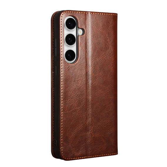 Flip tok Samsung Galaxy S25 FE, QIALINO Leather Wallet, barna