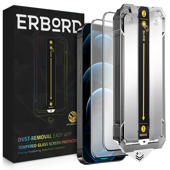 2x edzett üveg iPhone 12 / 12 Pro, ERBORD Easy App Full Screen Protector