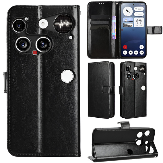 Pattintható tok a Nothing Phone 3 5G, Crazy Horse Wallet, fekete