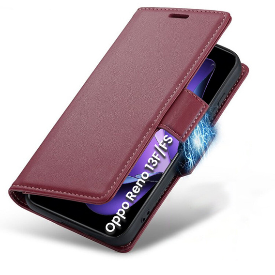 Tok Oppo Reno 13F / Oppo Reno 13FS, ERBORD Glossy Litchi, pénztárca patenttal, piros