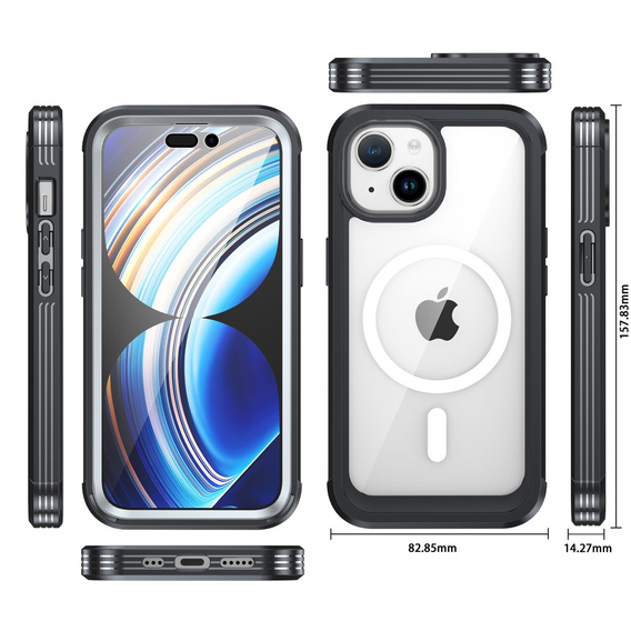 Tok iPhone 15, páncélozott teljes védelem 360° MagSafe, képernyőüveg, fekete