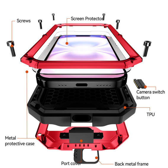 R-JUST páncélozott tok képernyővédővel és állvánnyal iPhone 17-hez