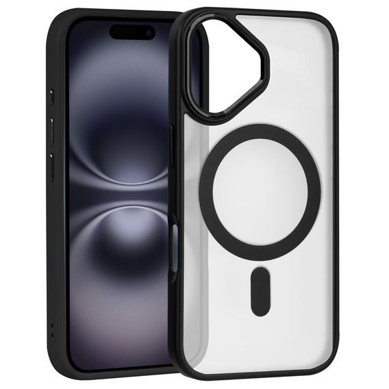 Tok iPhone 16-hoz, MagSafe, ERBORD Matt Case, átlátszó / fekete + képernyőüveg
